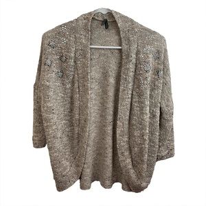 Vanity Womens Embellished Beige Cardigan Size Medium